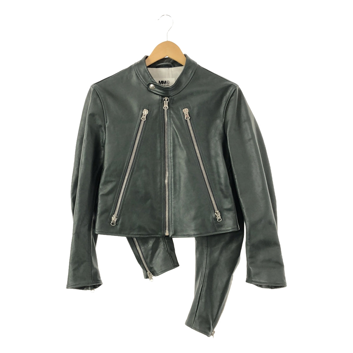 [新品] MM6 Maison Margiela | 2022春夏 |牛皮單騎手夾克 |尺寸 38 |深綠色 |女性的