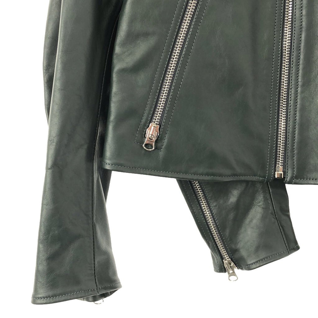 【新品】  MM6 Maison Margiela / エムエムシックスメゾンマルジェラ | 2022SS | ハの字 牛革 カウレザー シングルライダース ジャケット | 38 | ダークグリーン | レディース
