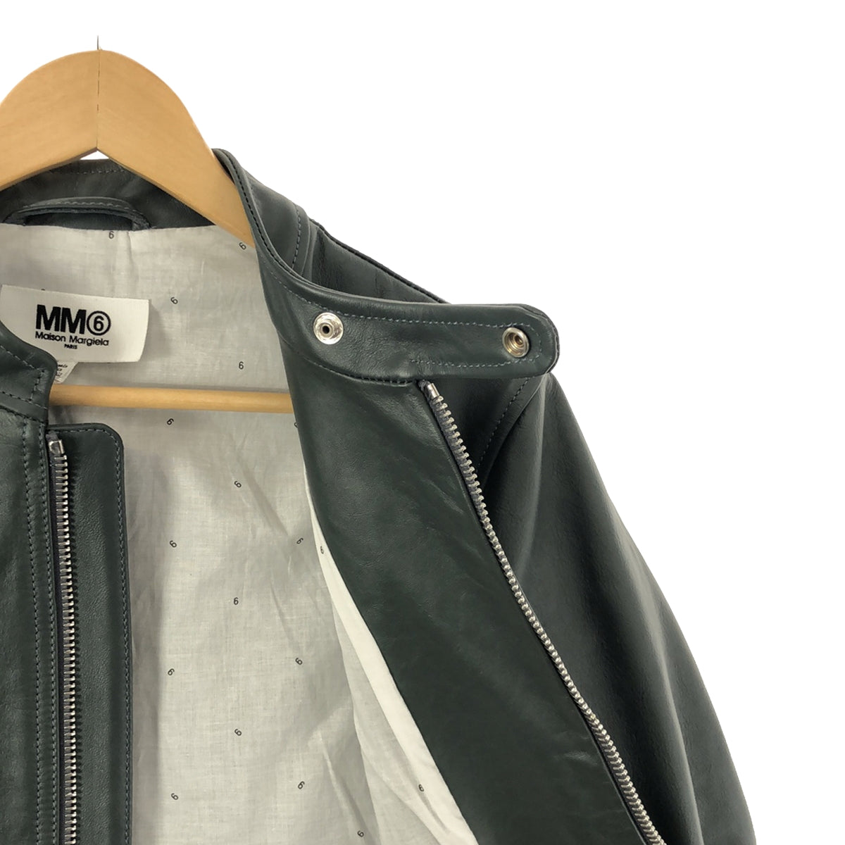 [新品] MM6 Maison Margiela | 2022春夏 |牛皮單騎手夾克 |尺寸 38 |深綠色 |女性的
