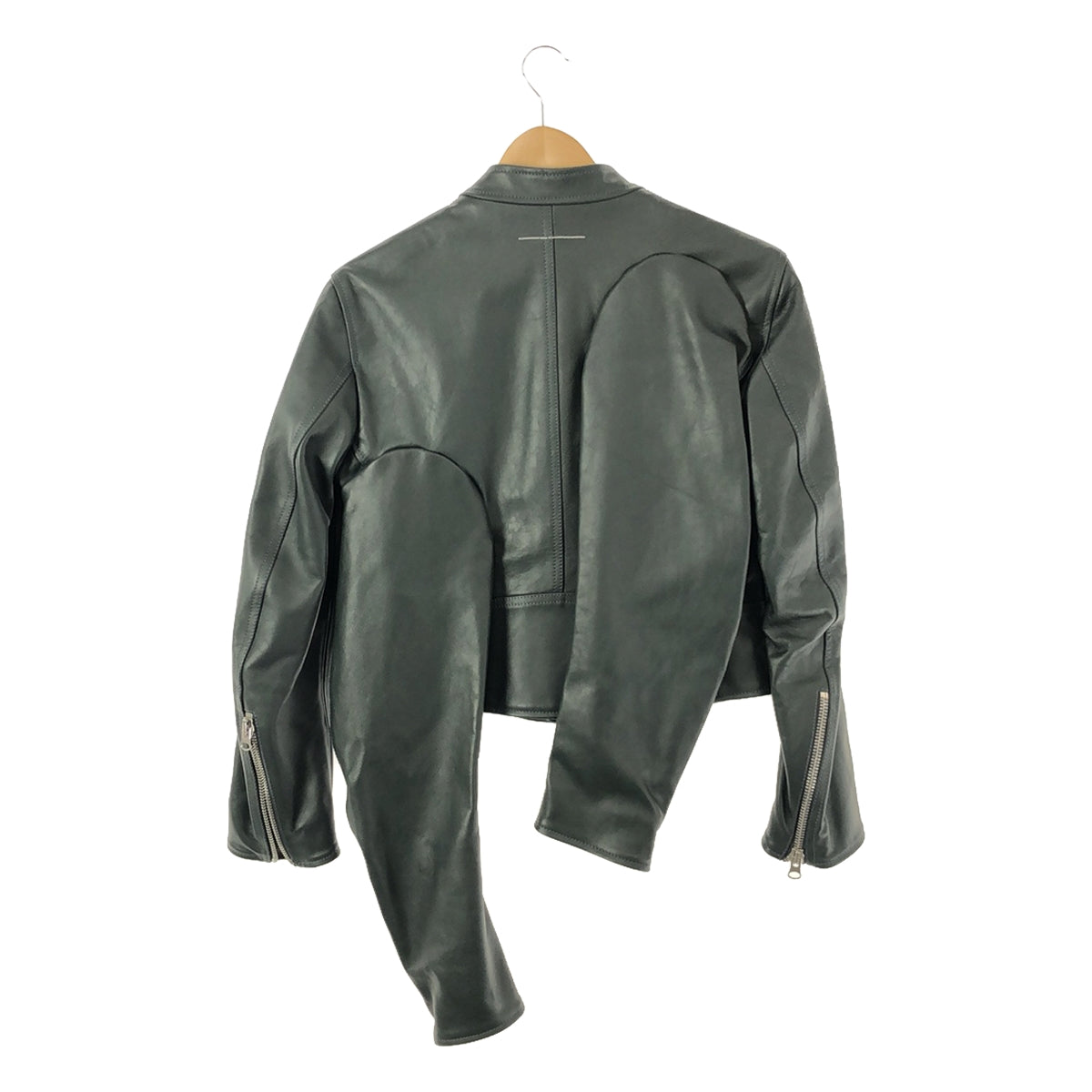 [新品] MM6 Maison Margiela | 2022春夏 |牛皮單騎手夾克 |尺寸 38 |深綠色 |女性的