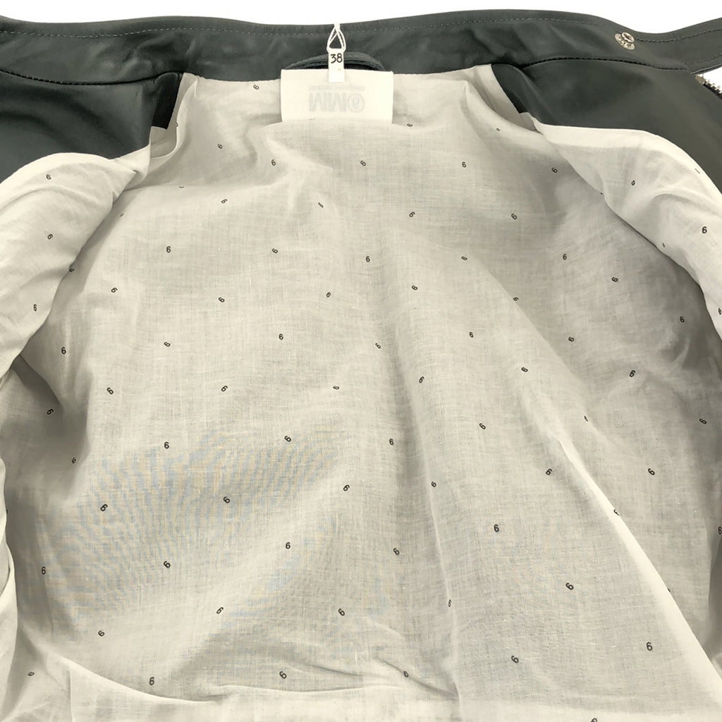 【新品】  MM6 Maison Margiela / エムエムシックスメゾンマルジェラ | 2022SS | ハの字 牛革 カウレザー シングルライダース ジャケット | 38 | ダークグリーン | レディース
