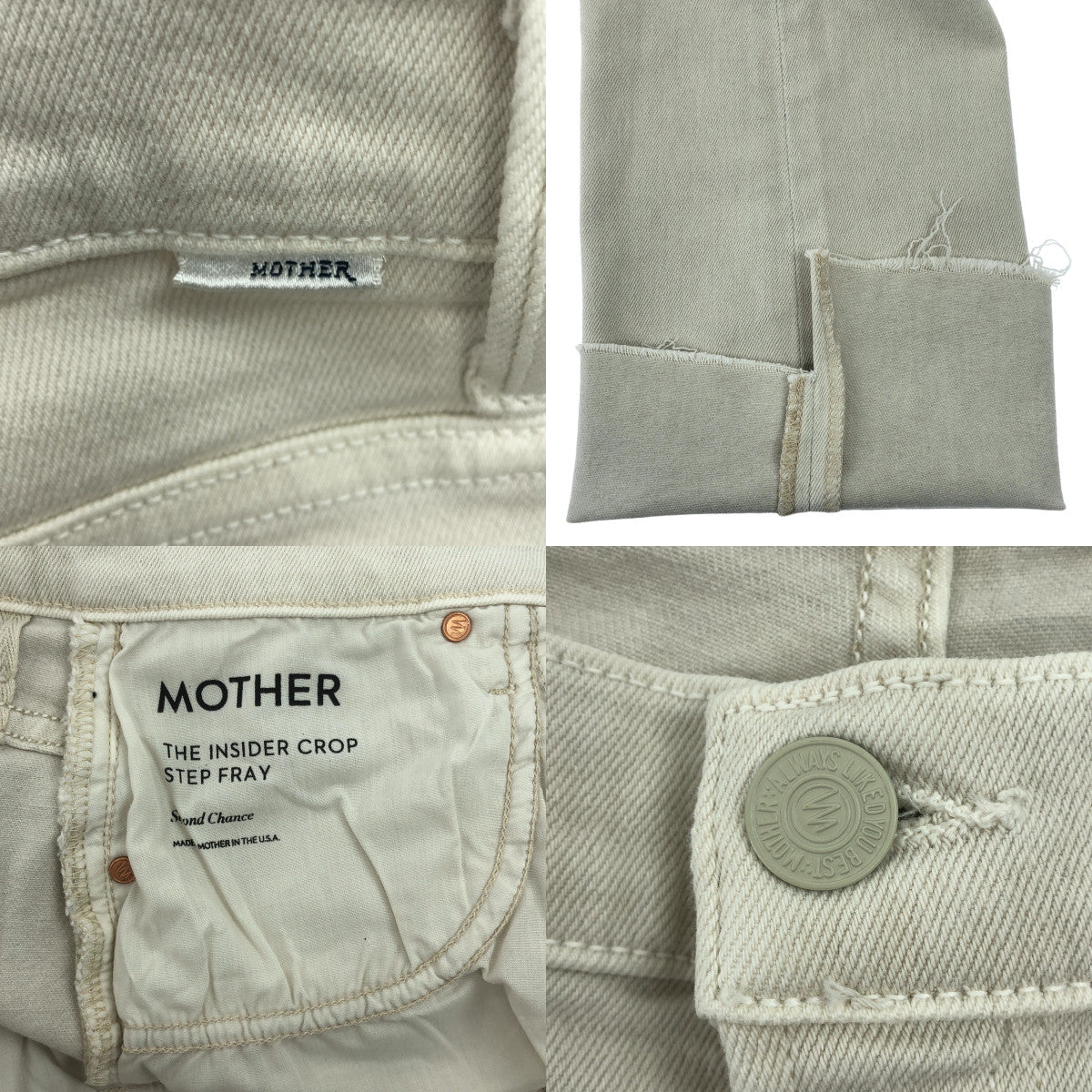 【美品】  MOTHER / マザー | THE INSIDER CROP STEP FRAY / ストレッチ カットオフ デニムパンツ | 29 | エクリュ | レディース