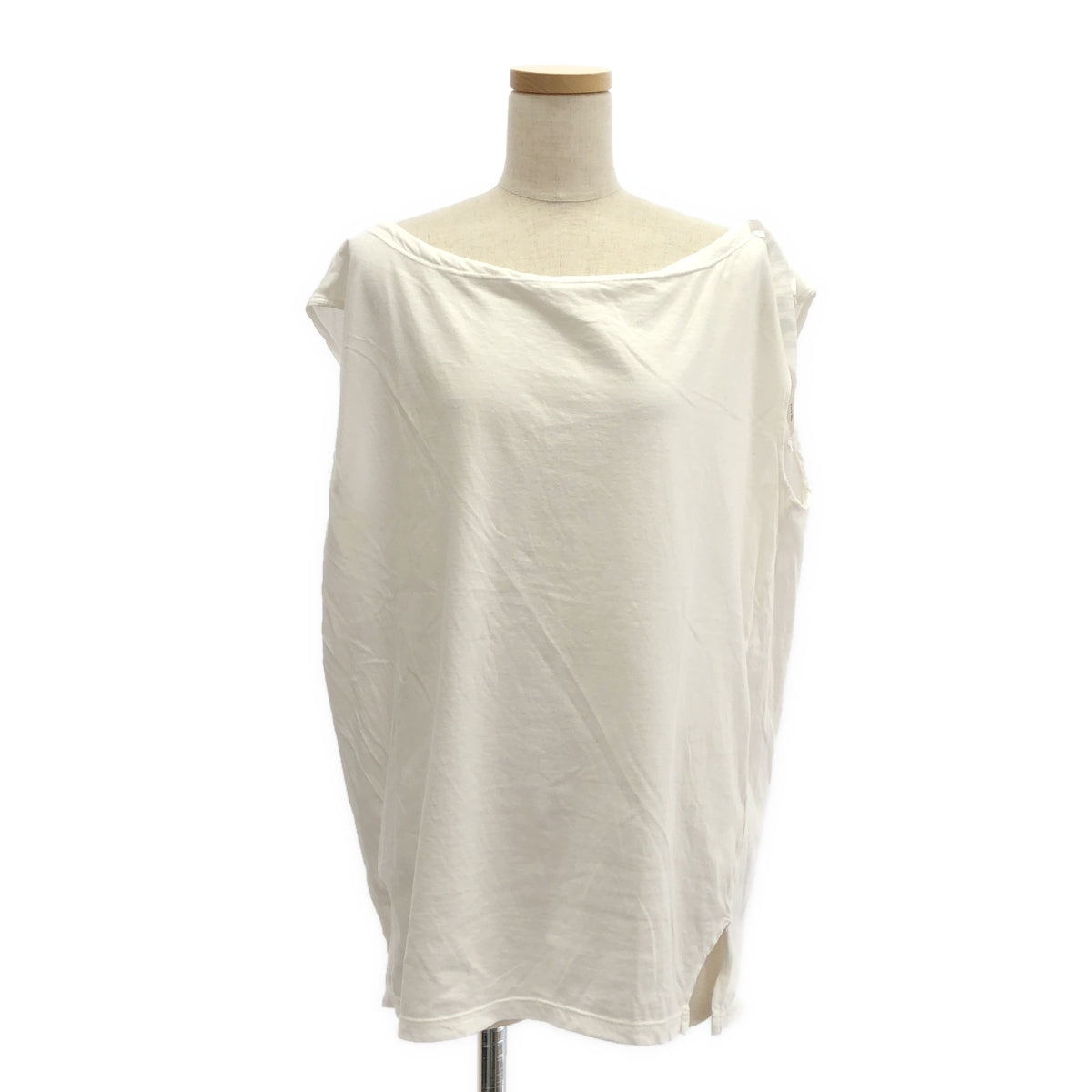 PRADA / 프라다 | 변형 백 로고 드로 스트링 슬릿 오버 컷 톱 | S | 화이트 | 여성