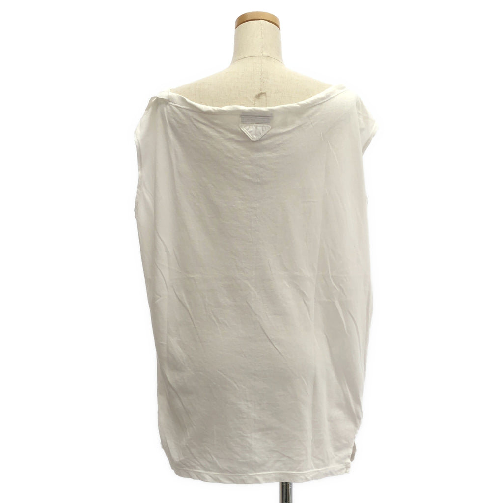 PRADA / 프라다 | 변형 백 로고 드로 스트링 슬릿 오버 컷 톱 | S | 화이트 | 여성