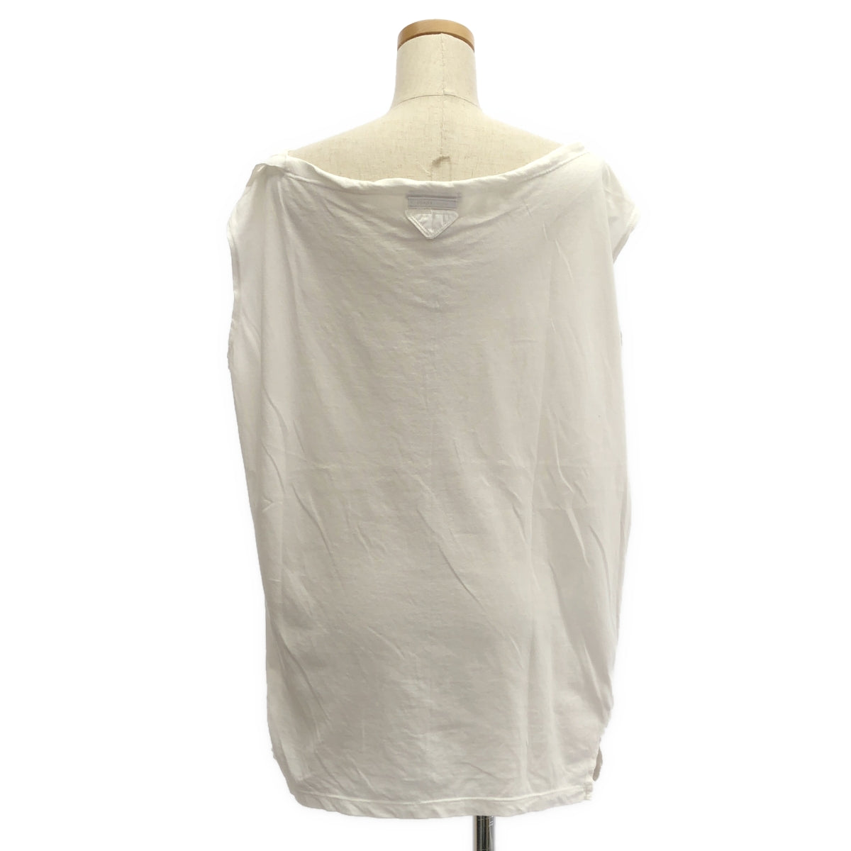 PRADA / 프라다 | 변형 백 로고 드로 스트링 슬릿 오버 컷 톱 | S | 화이트 | 여성