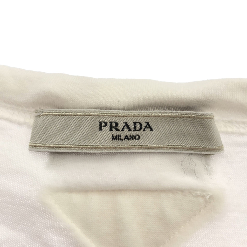 PRADA / 프라다 | 변형 백 로고 드로 스트링 슬릿 오버 컷 톱 | S | 화이트 | 여성