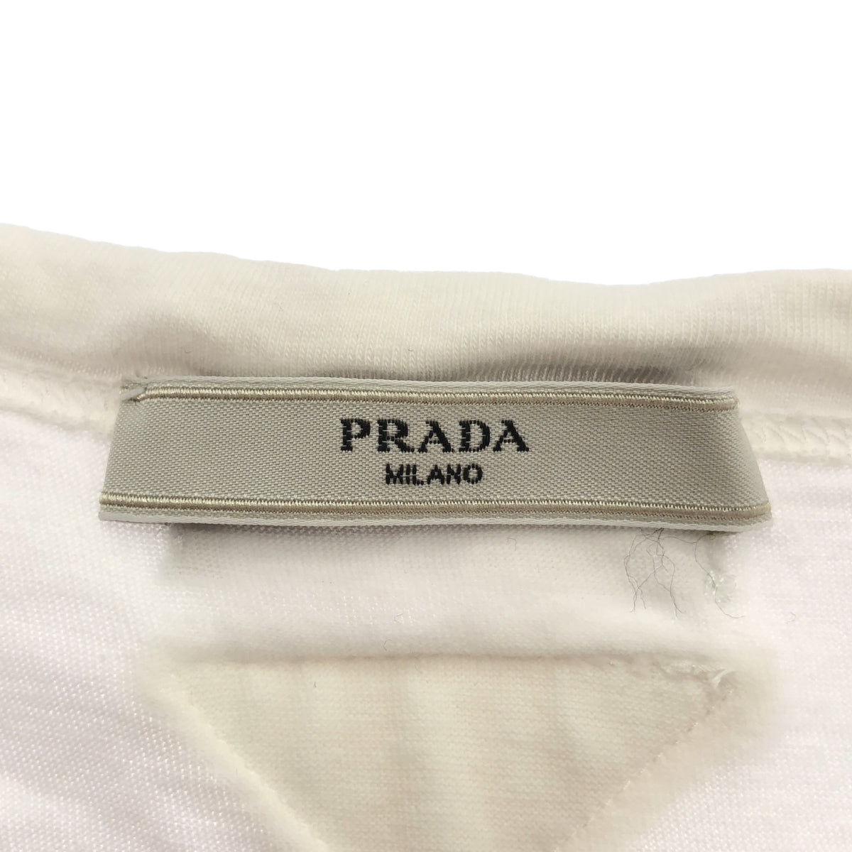 PRADA / 프라다 | 변형 백 로고 드로 스트링 슬릿 오버 컷 톱 | S | 화이트 | 여성
