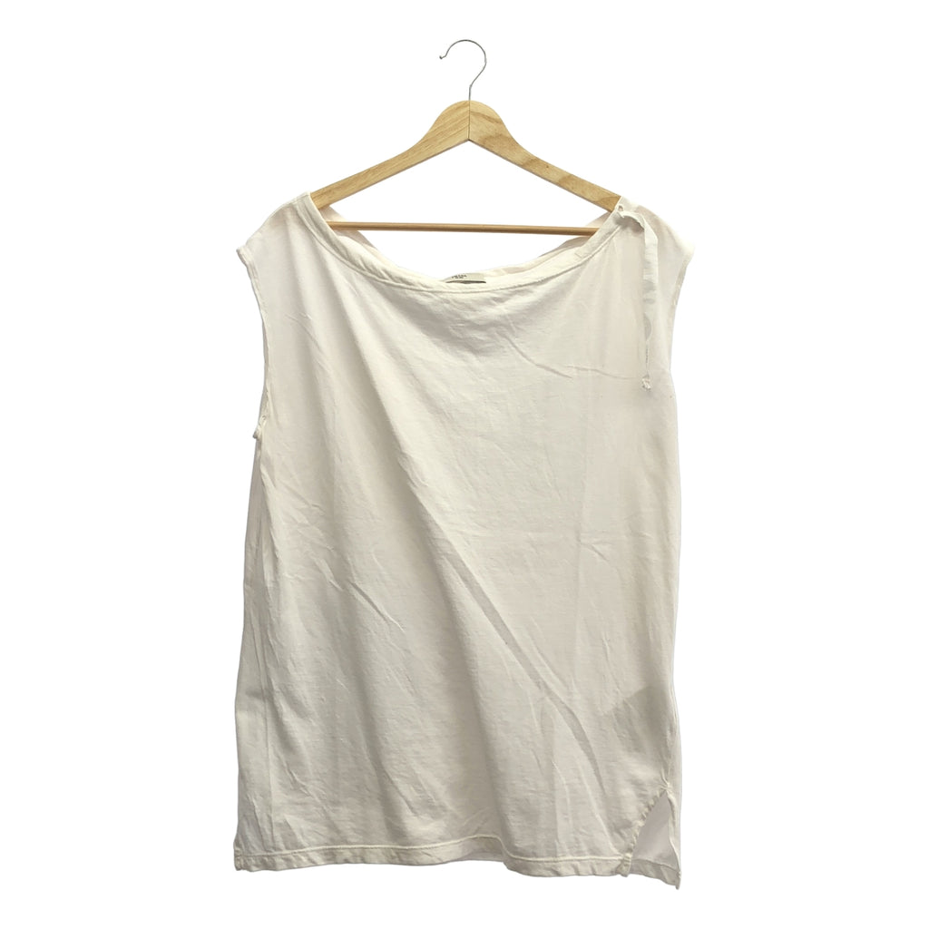 PRADA / 프라다 | 변형 백 로고 드로 스트링 슬릿 오버 컷 톱 | S | 화이트 | 여성