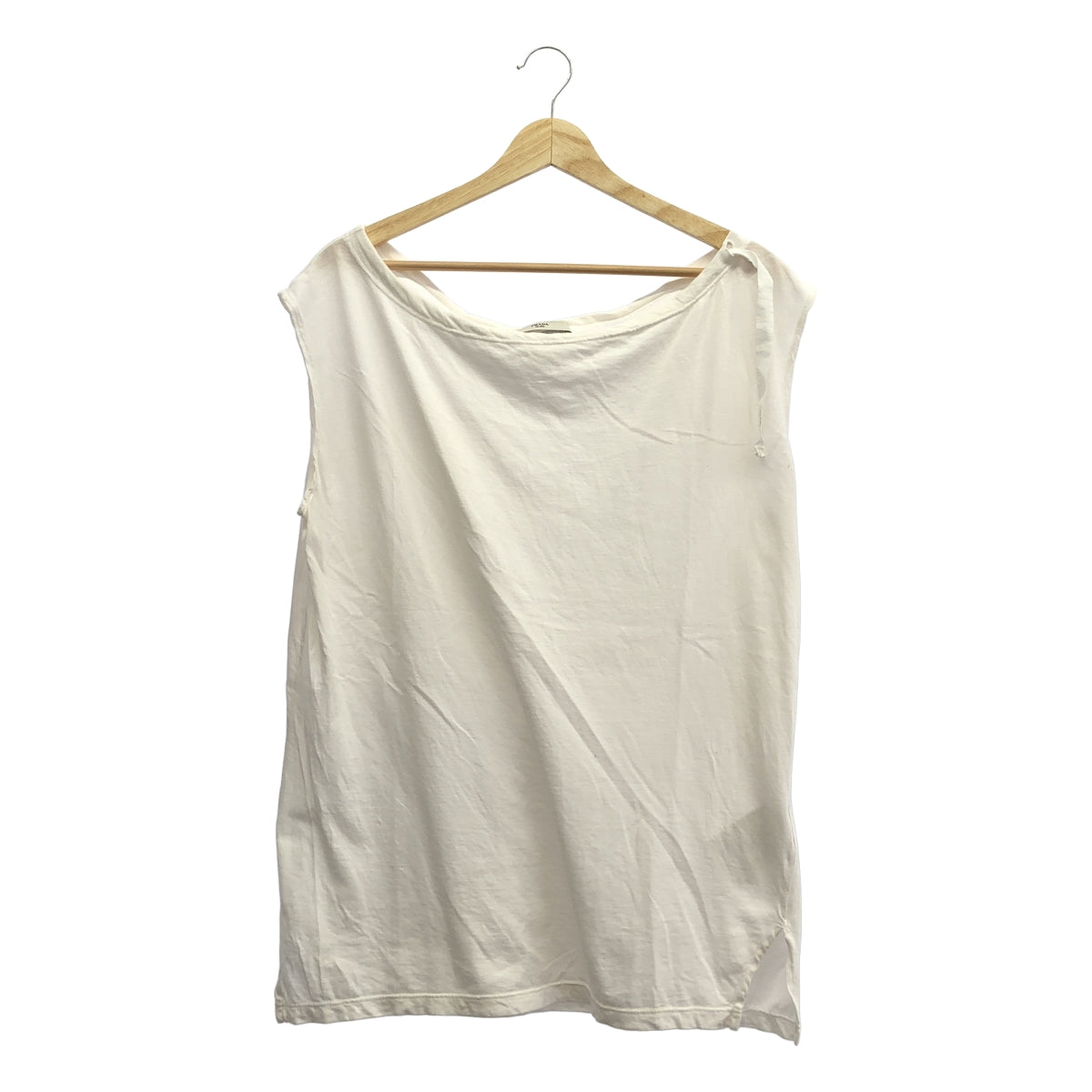 PRADA / 프라다 | 변형 백 로고 드로 스트링 슬릿 오버 컷 톱 | S | 화이트 | 여성