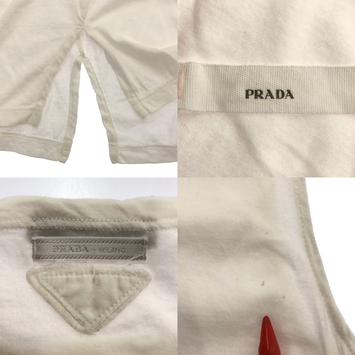 PRADA / 프라다 | 변형 백 로고 드로 스트링 슬릿 오버 컷 톱 | S | 화이트 | 여성