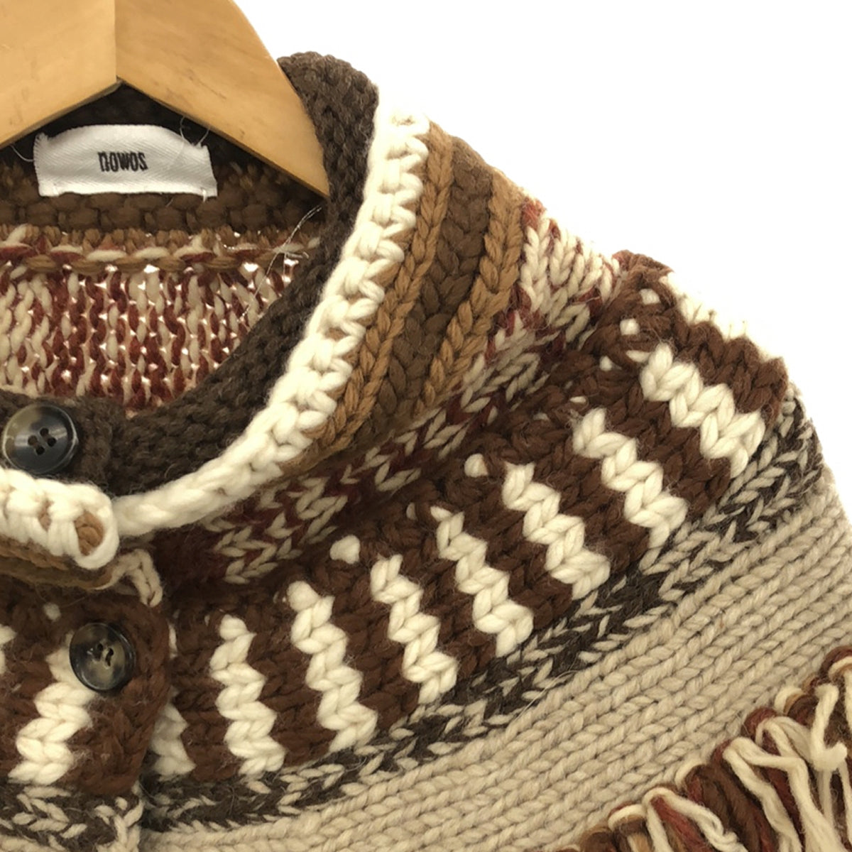 [新] NOWOS |羊毛北歐圖案 Cowichan 流蘇針織開襟衫夾克 | F |白色 |女性的