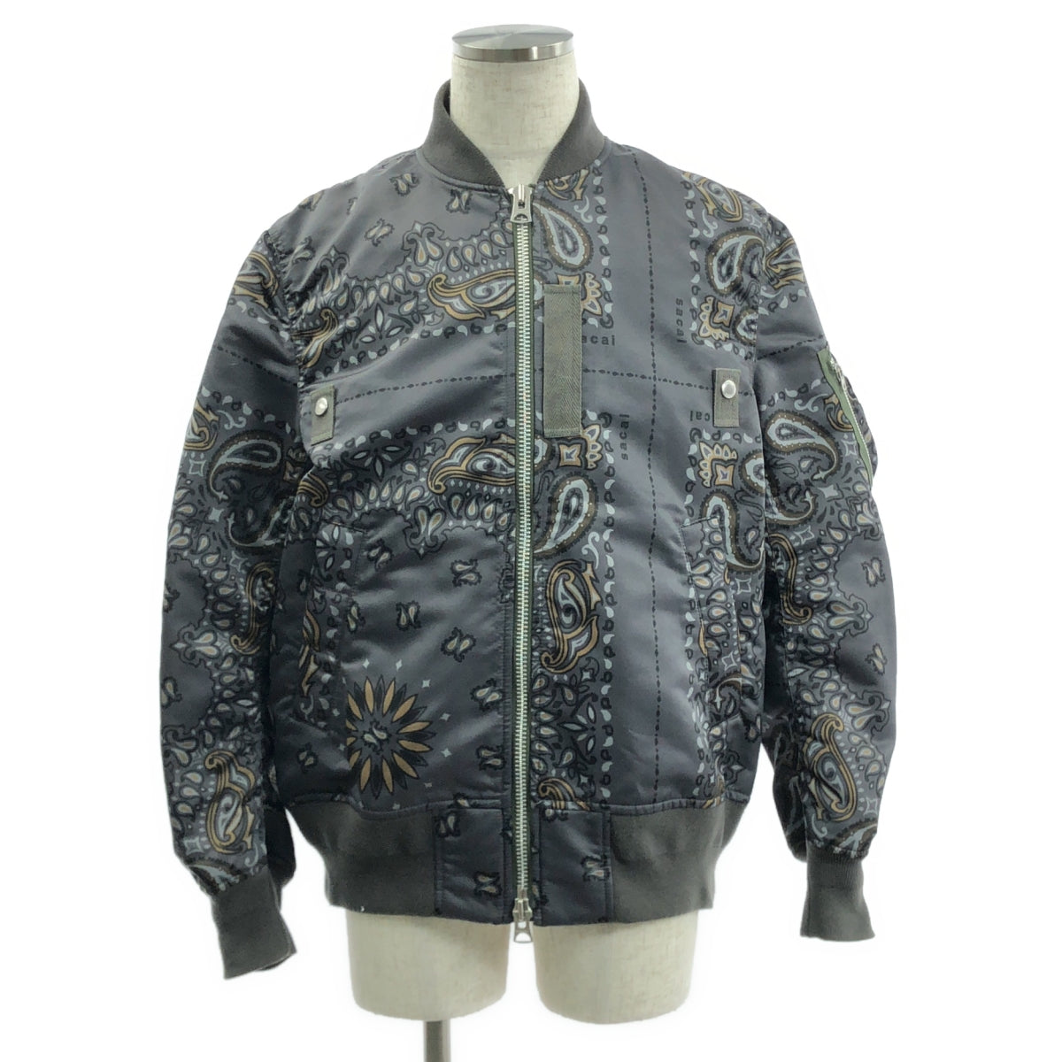 sacai / サカイ | Bandana Blouson MA-1 / 総柄 フライトジャケット ボンバー ブルゾン | 1 | グレー | メンズ