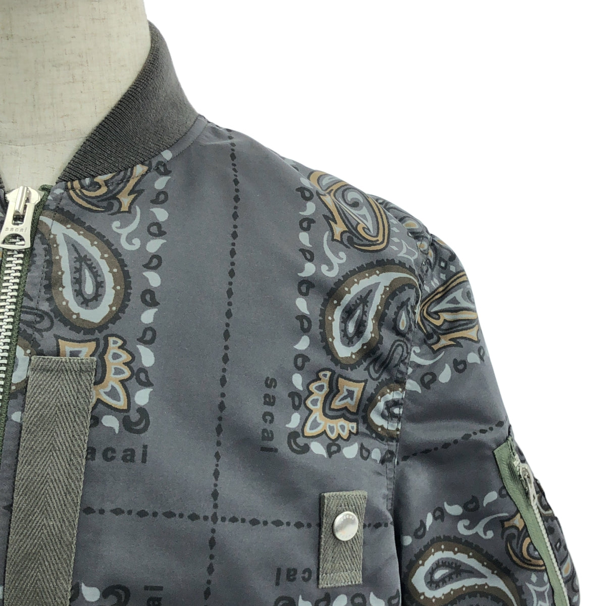 sacai / サカイ | Bandana Blouson MA-1 / 総柄 フライトジャケット ボンバー ブルゾン | 1 | グレー | メンズ