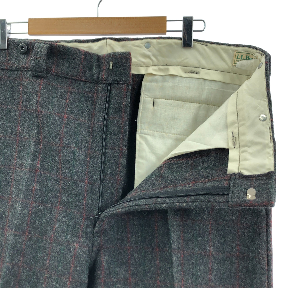LL BEAN | 1970 年代復古格紋羊毛背帶褲 | 38 碼 | 灰色 | 男款
