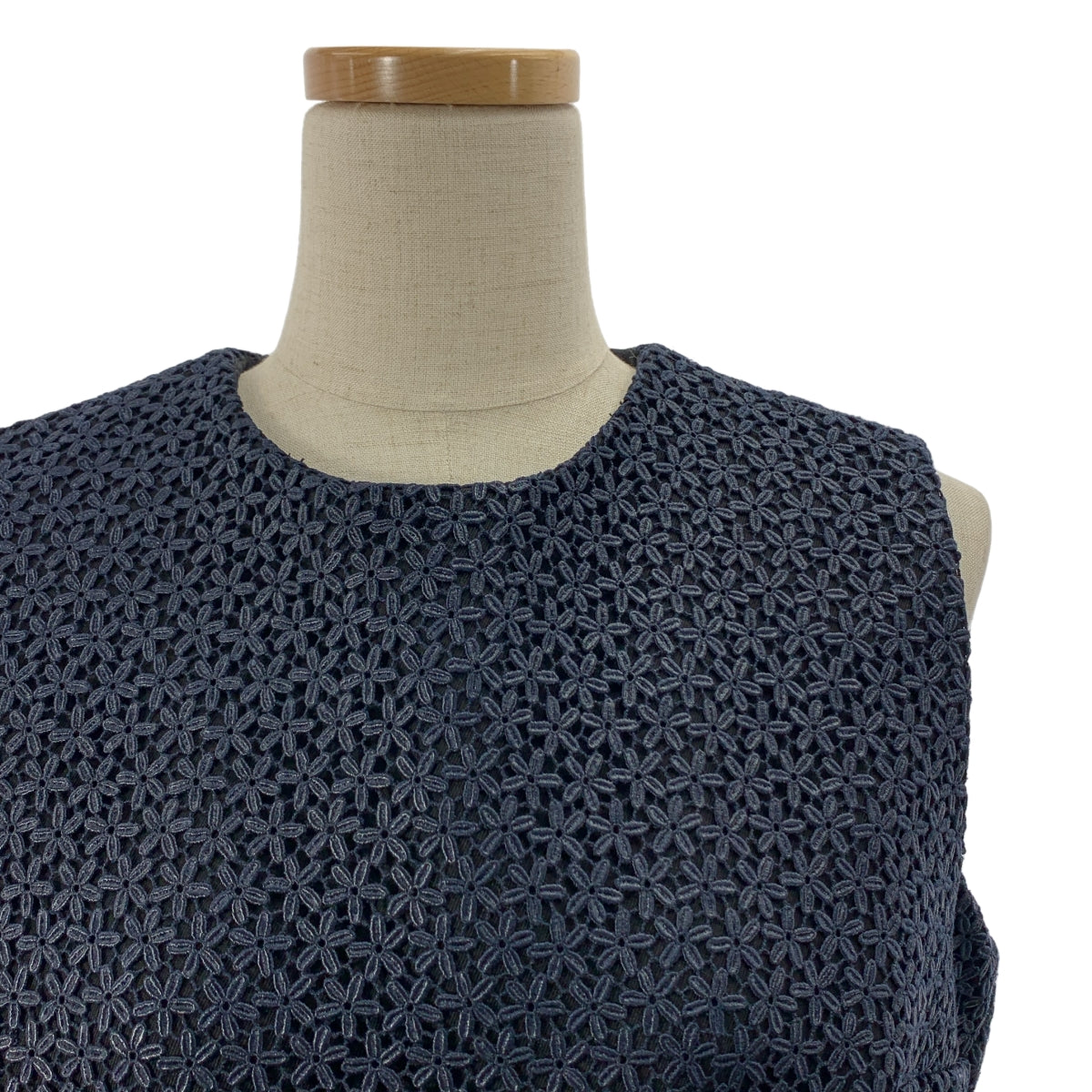 【美品】  Christian Dior / クリスチャンディオール | フラワーレース バックジップ ノースリーブ ドレス ワンピース / 総裏地 | 38 | ブラック/ネイビー | レディース