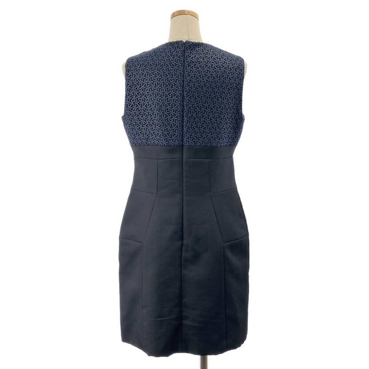 【美品】  Christian Dior / クリスチャンディオール | フラワーレース バックジップ ノースリーブ ドレス ワンピース / 総裏地 | 38 | ブラック/ネイビー | レディース