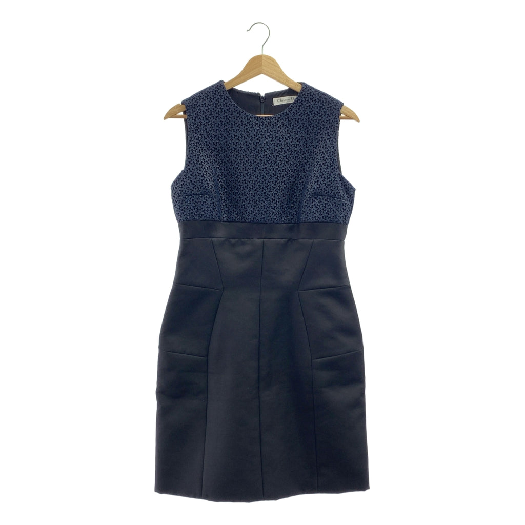 【미품】 Christian Dior / 크리스챤 디올 | 플라워 레이스 백 Zip 민소매 드레스 원피스 / 총 안감 | 38 | 블랙 / 네이비 | 여성
