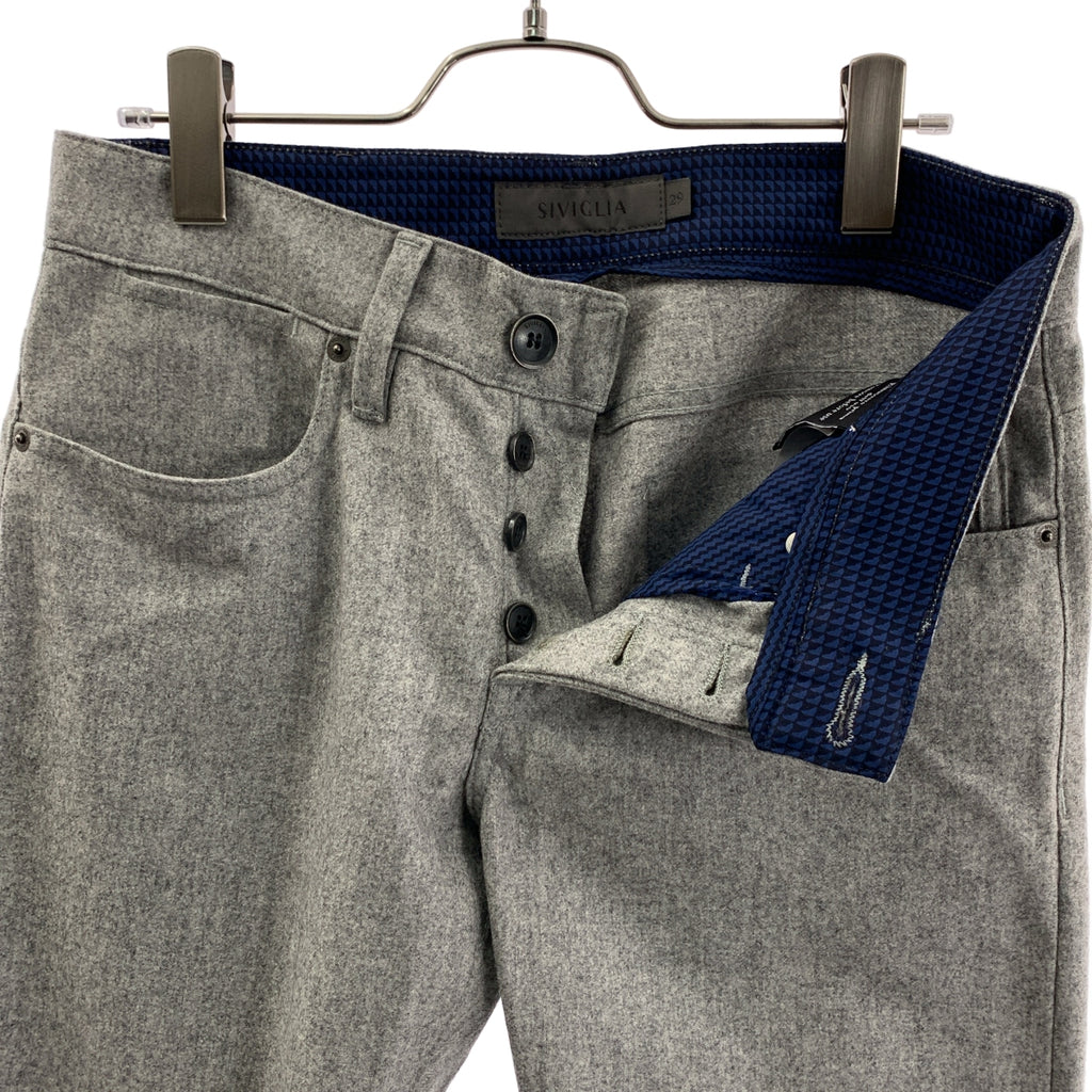 SIVIGLIA / シビリア | ウール ロゴレザーパッチ スラックス パンツ | 29 | メンズ