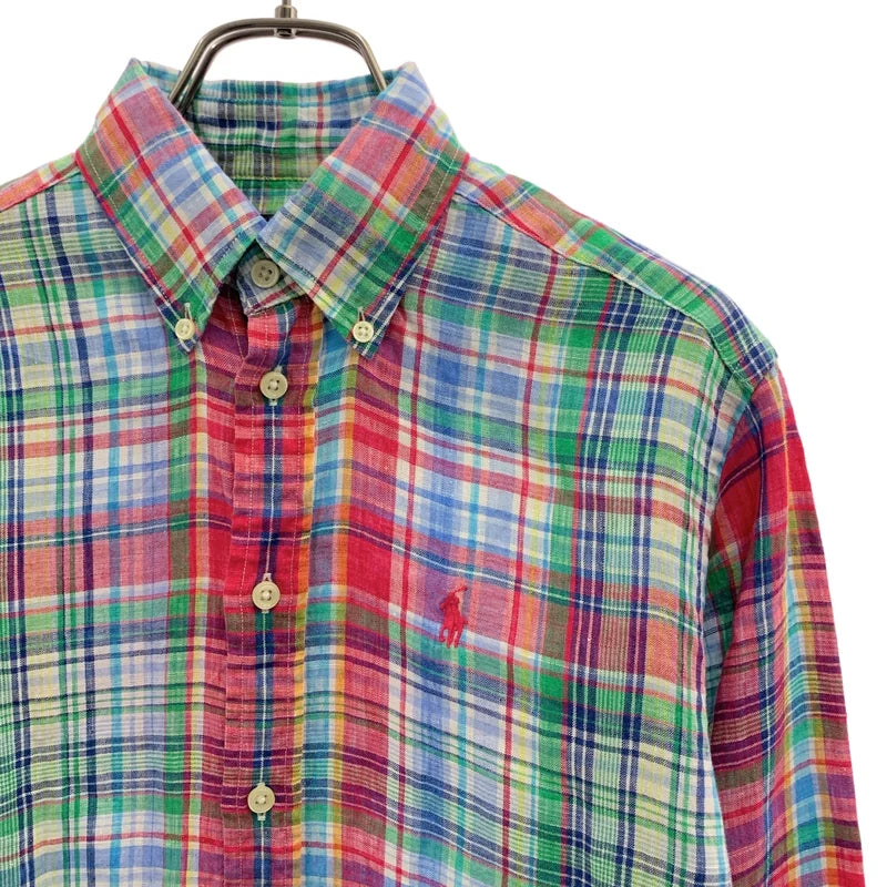 RALPH LAUREN / ラルフローレン | リネン ポニーエンブロイダリー マドラスチェック シャツ | 4 | レディース