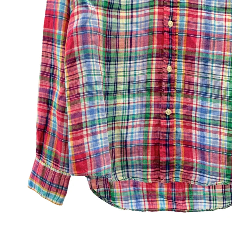 RALPH LAUREN / ラルフローレン | リネン ポニーエンブロイダリー マドラスチェック シャツ | 4 | レディース