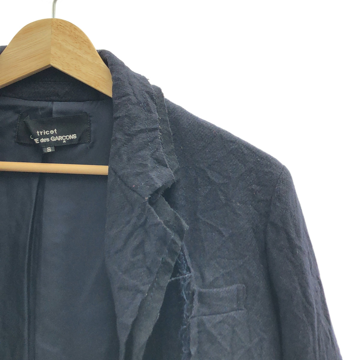 tricot COMME des GARCONS / トリココムデギャルソン | 2007AW | シワ加工 ウール カットオフ ボタンレス ジャケット | S | ネイビー | レディース