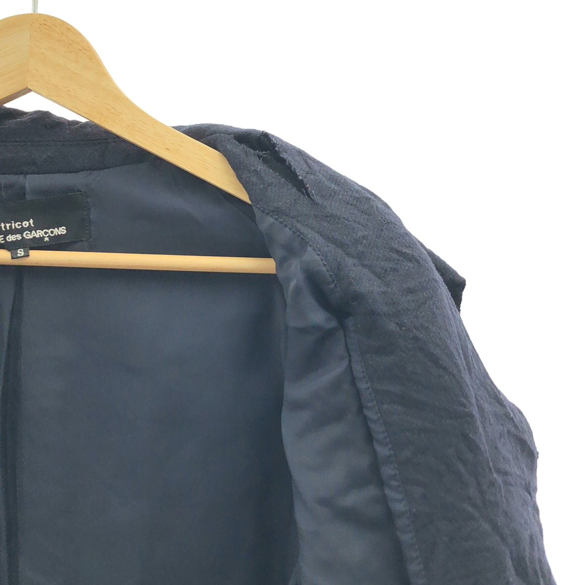 tricot COMME des GARCONS / トリココムデギャルソン | 2007AW | シワ加工 ウール カットオフ ボタンレス ジャケット | S | ネイビー | レディース