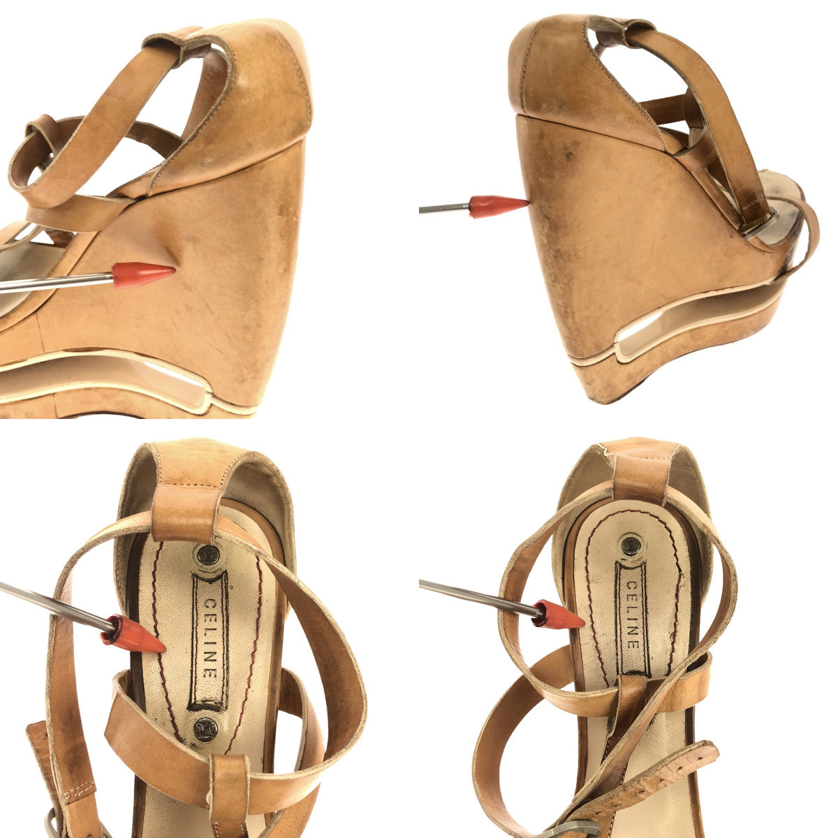 CELINE / セリーヌ | ウェッジソール アンクルストラップ サンダル | ベージュ | レディース