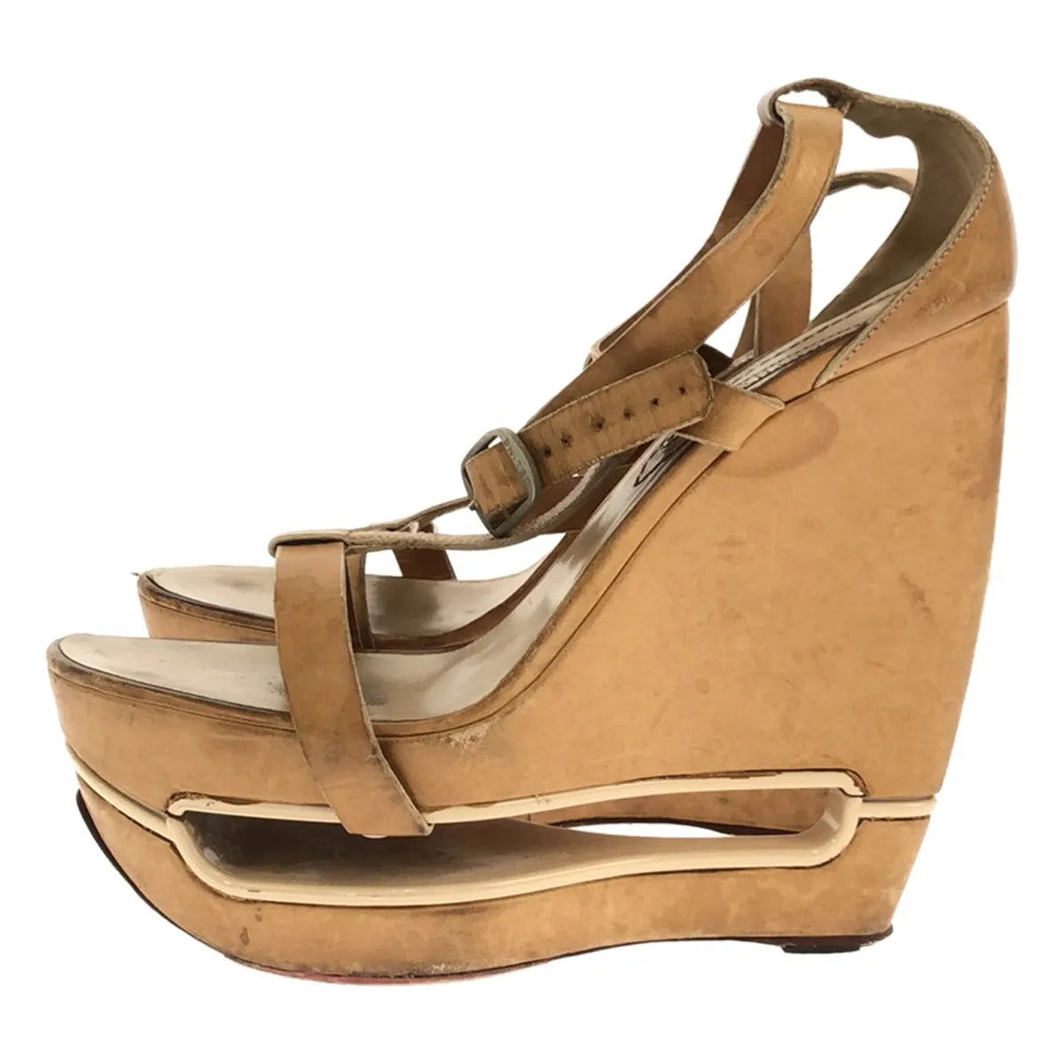 席琳 |坡跟踝帶涼鞋 |米色 |女性的