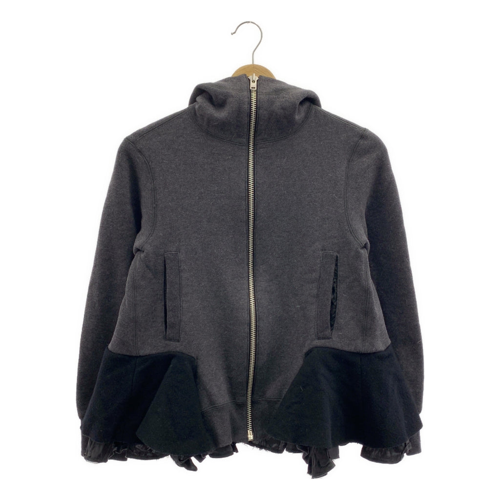 sacai / サカイ | ウール混 異素材ドッキング フリル ジップアップ スウェットパーカー | 1 | レディース