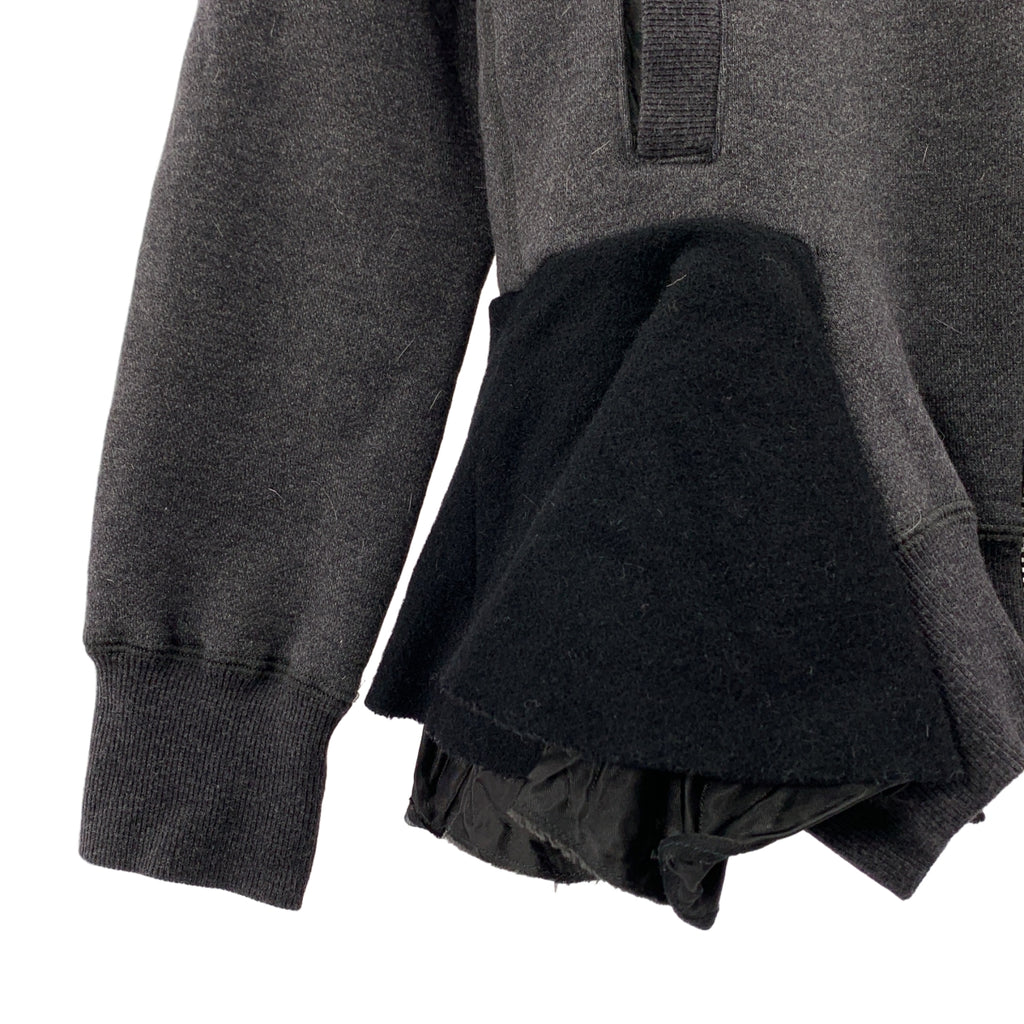 sacai / サカイ | ウール混 異素材ドッキング フリル ジップアップ スウェットパーカー | 1 | レディース