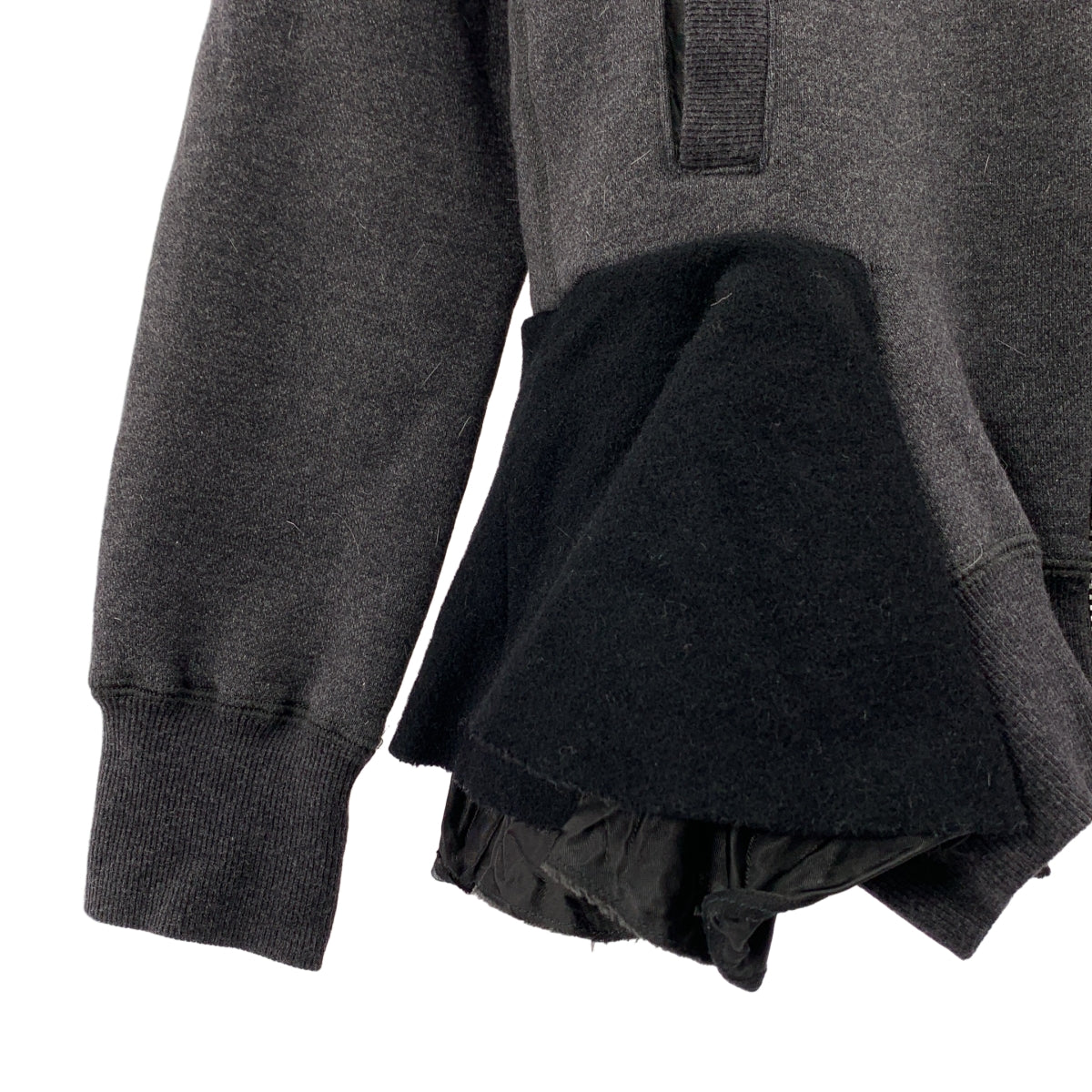 sacai / サカイ | ウール混 異素材ドッキング フリル ジップアップ スウェットパーカー | 1 | レディース