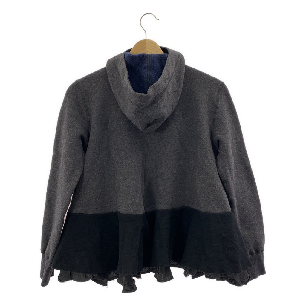 sacai / サカイ | ウール混 異素材ドッキング フリル ジップアップ スウェットパーカー | 1 | レディース