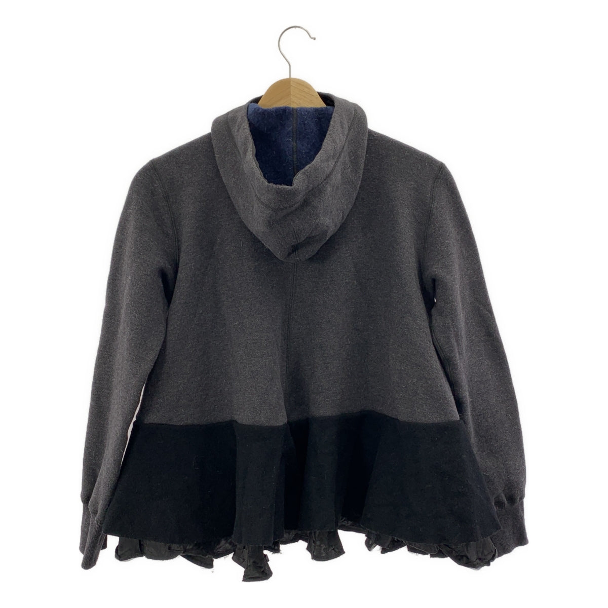 sacai / サカイ | ウール混 異素材ドッキング フリル ジップアップ スウェットパーカー | 1 | レディース