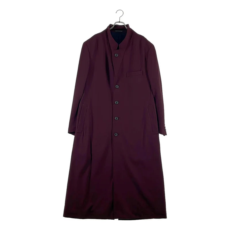 YOHJI YAMAMOTO POUR HOMME / ヨウジヤマモトプールオム | 2024AW | DEEP RED FLANNEL DARK RED LONG JACKET / ウール フランネル ロングジャケット チェスターコート | 2 | メンズ