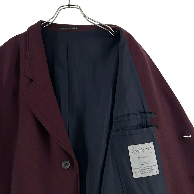 YOHJI YAMAMOTO POUR HOMME / ヨウジヤマモトプールオム | 2024AW | DEEP RED FLANNEL DARK RED LONG JACKET / ウール フランネル ロングジャケット チェスターコート | 2 | メンズ