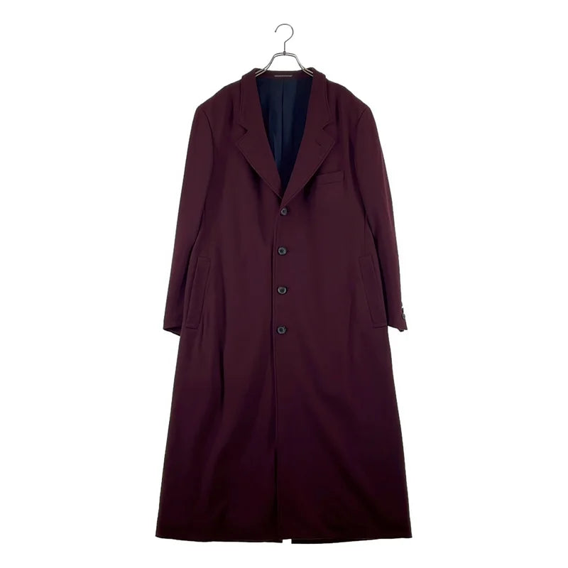 YOHJI YAMAMOTO POUR HOMME / ヨウジヤマモトプールオム | 2024AW | DEEP RED FLANNEL DARK RED LONG JACKET / ウール フランネル ロングジャケット チェスターコート | 2 | メンズ