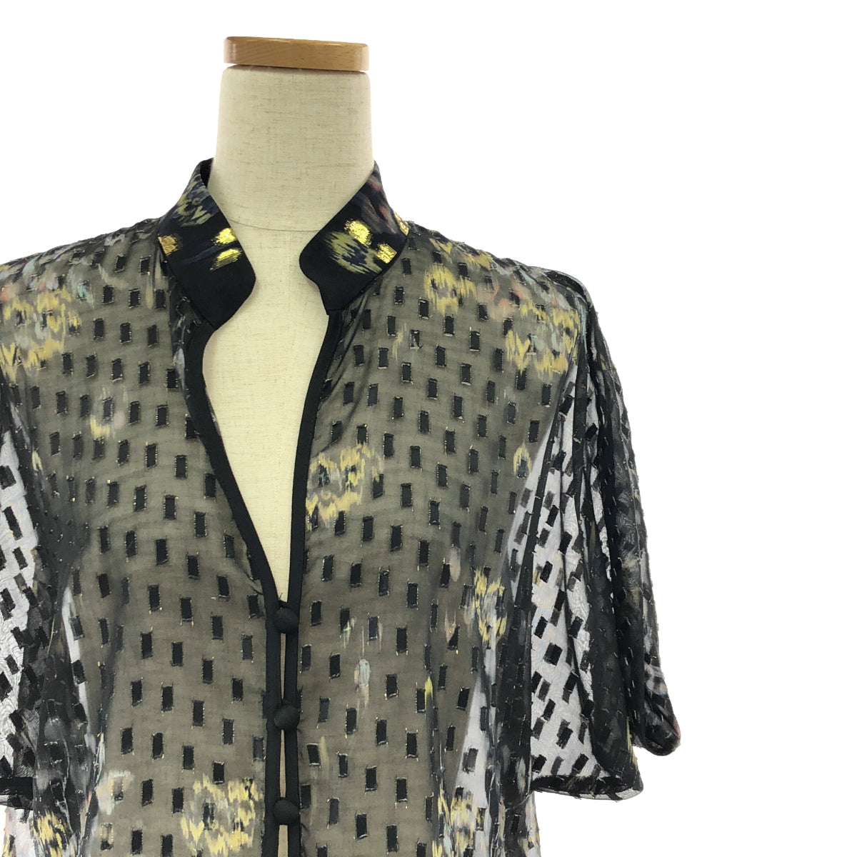 Mame Kurogouchi | Flower Print Shirt | Flower Sheer Shirt Blouse | 2 | Black | Women's