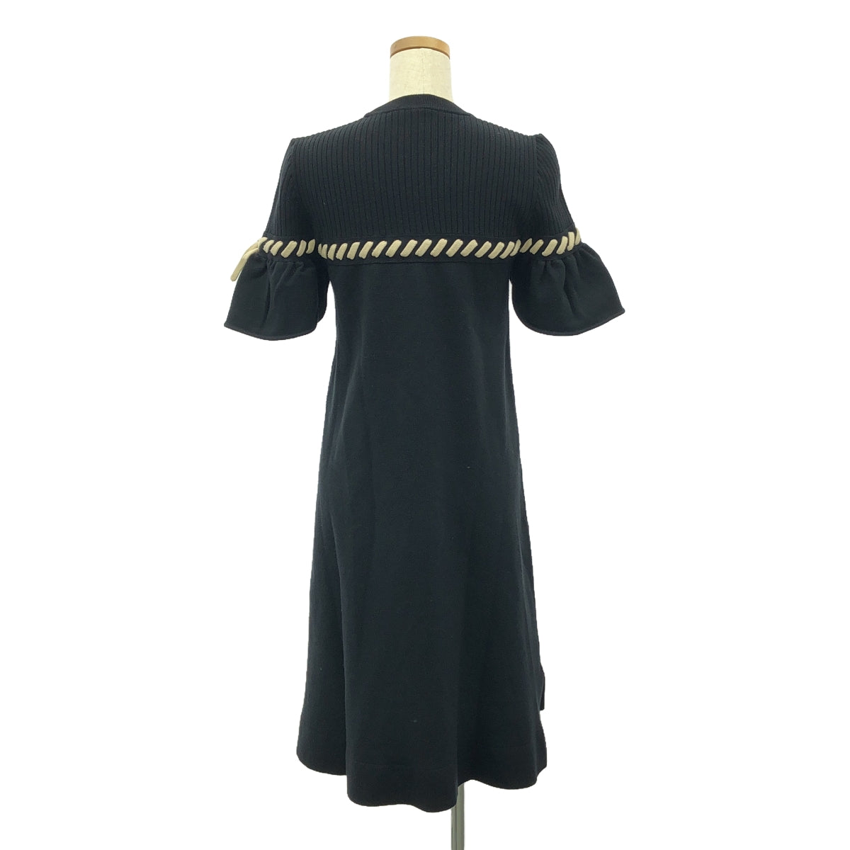 FENDI / フェンディ | レースアップデザイン ニット ワンピース | 38 | ブラック / ベージュ | レディース