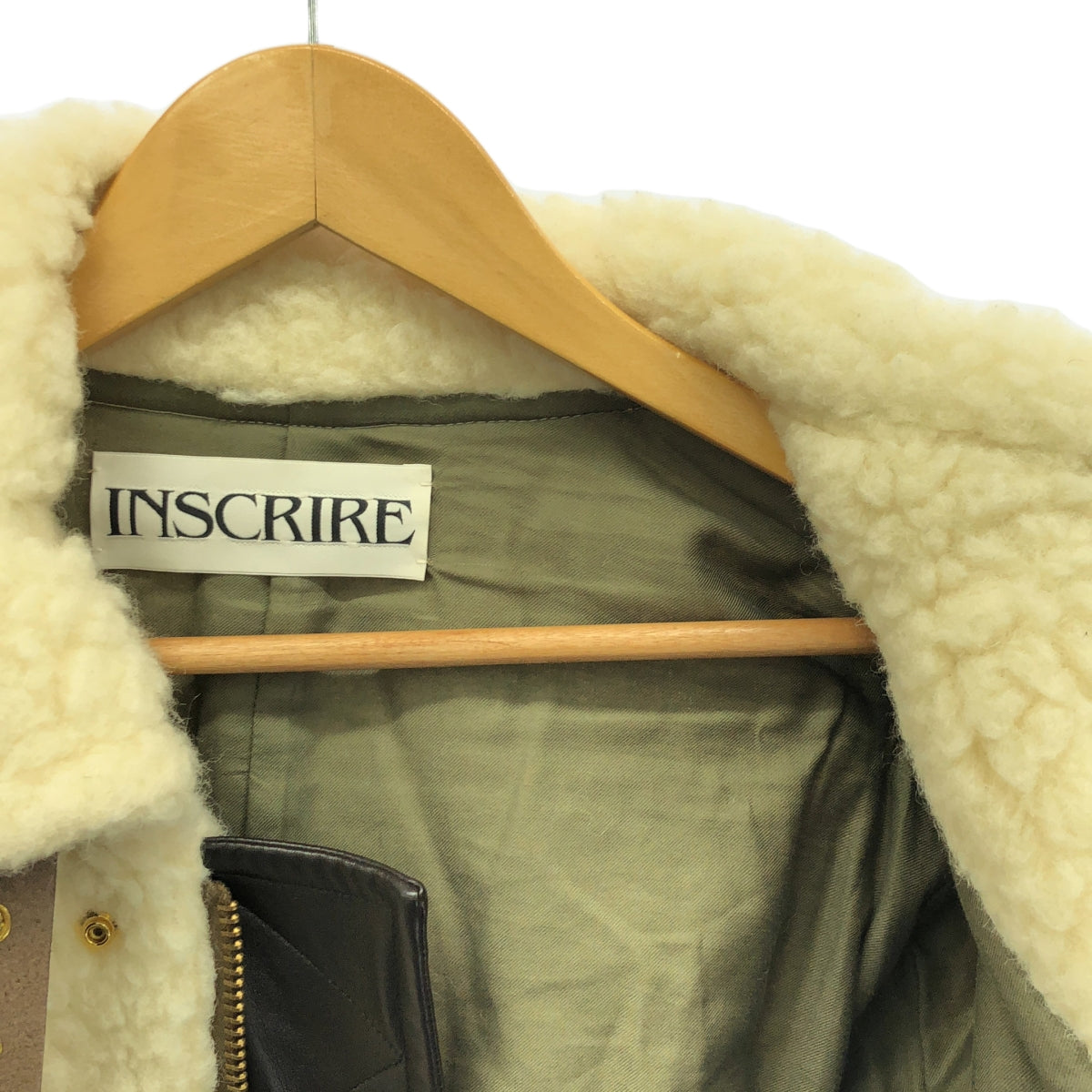 【美品】  INSCRIRE / アンスクリア | レザー切替 チンストラップ ムートン ボア オーバーコート / 総裏地 | 36 | アイボリー | レディース