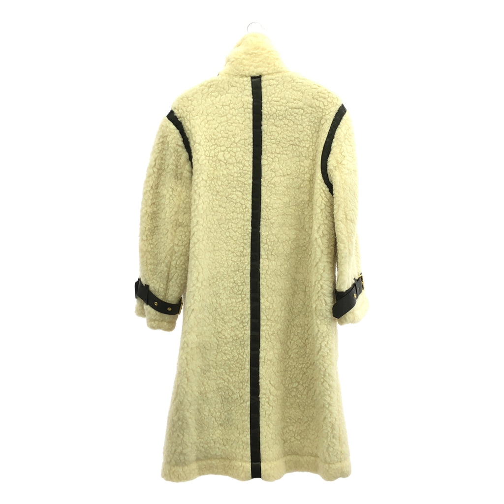 【美品】  INSCRIRE / アンスクリア | レザー切替 チンストラップ ムートン ボア オーバーコート / 総裏地 | 36 | アイボリー | レディース