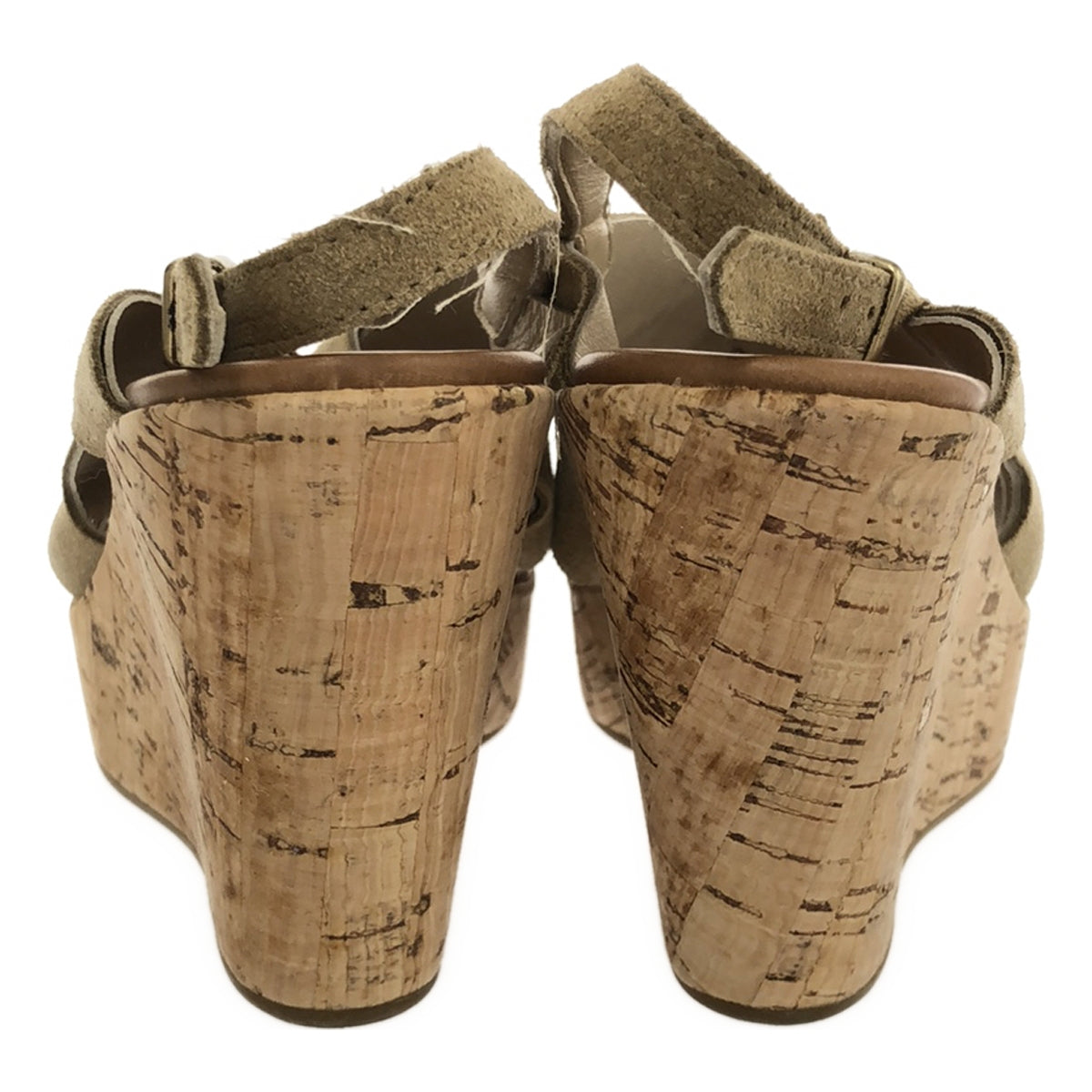 [美麗狀態] 法比奧·魯斯科尼 |絨面革軟木坡跟鞋帶涼鞋 |尺寸 35 |米色 |女性的