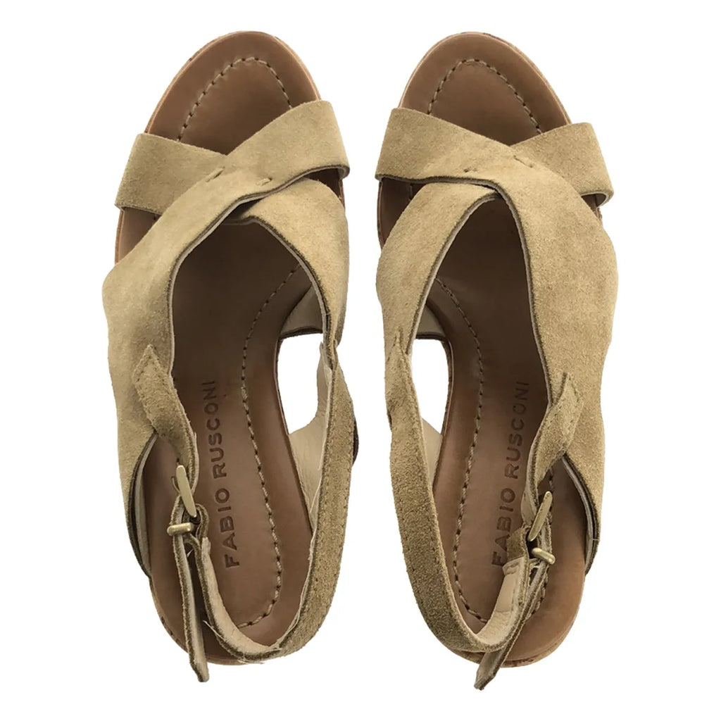 【미품】 Fabio Rusconi / 파비오르스코니 | 스웨이드 가죽 코르크 웨지 솔 스트랩 샌들 | 35 | 베이지 | 여성