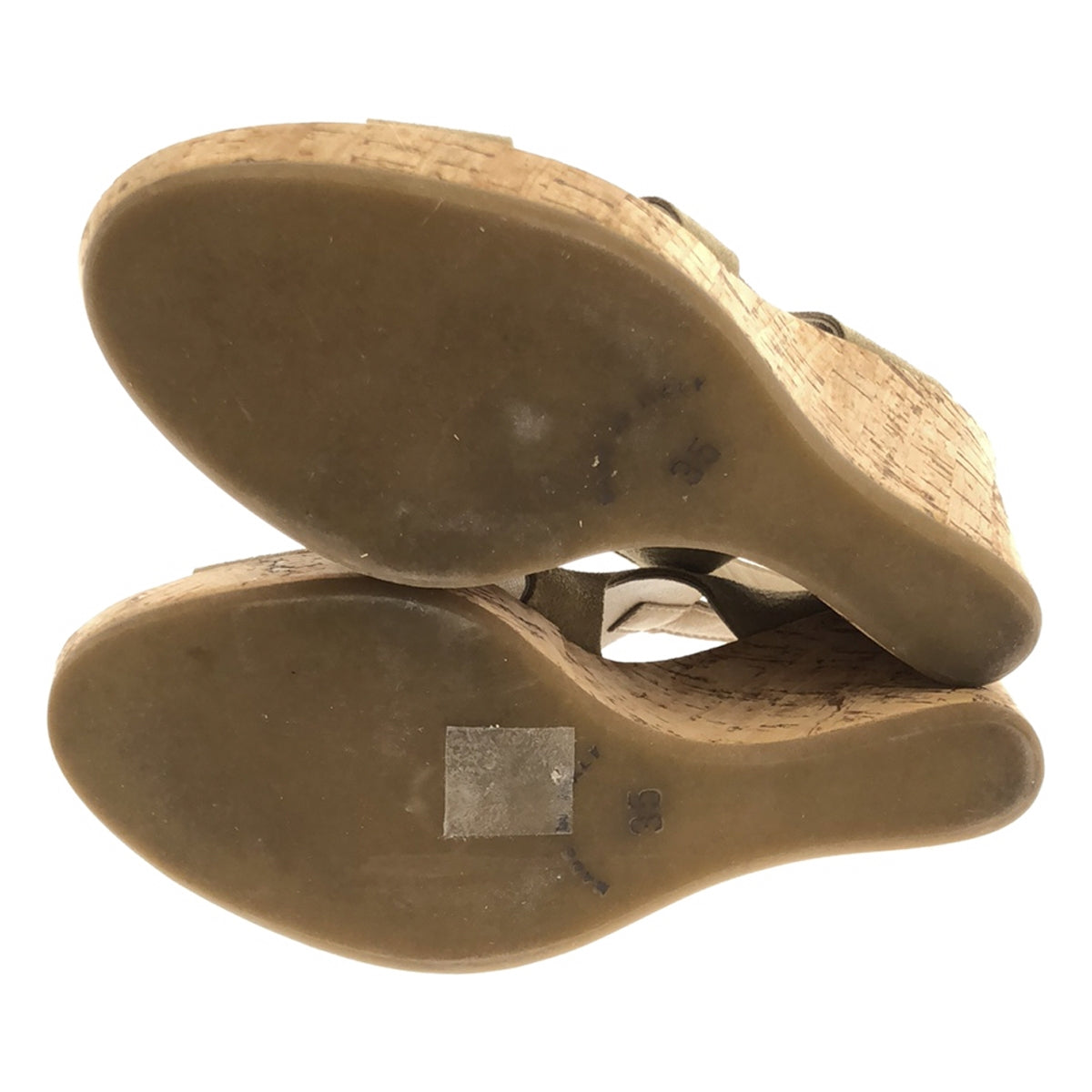 [美麗狀態] 法比奧·魯斯科尼 |絨面革軟木坡跟鞋帶涼鞋 |尺寸 35 |米色 |女性的