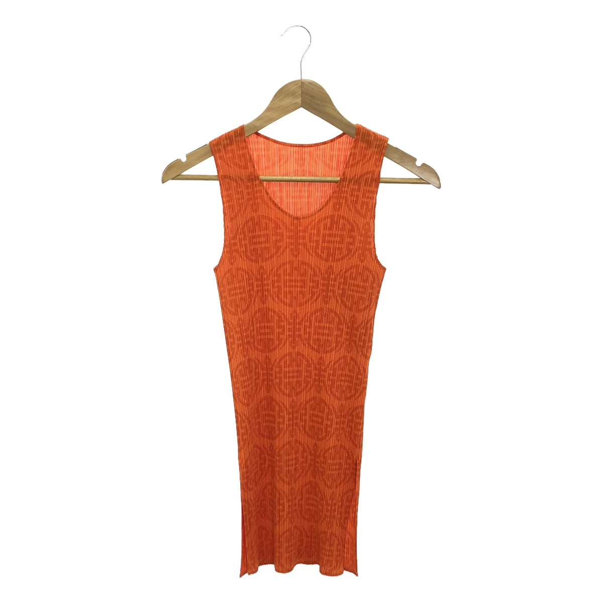 [Good Condition] PLEATS PLEASE ISSEY MIYAKE | Small Pattern Pleated Sleeveless Top | Size 3 | Orange | Women's