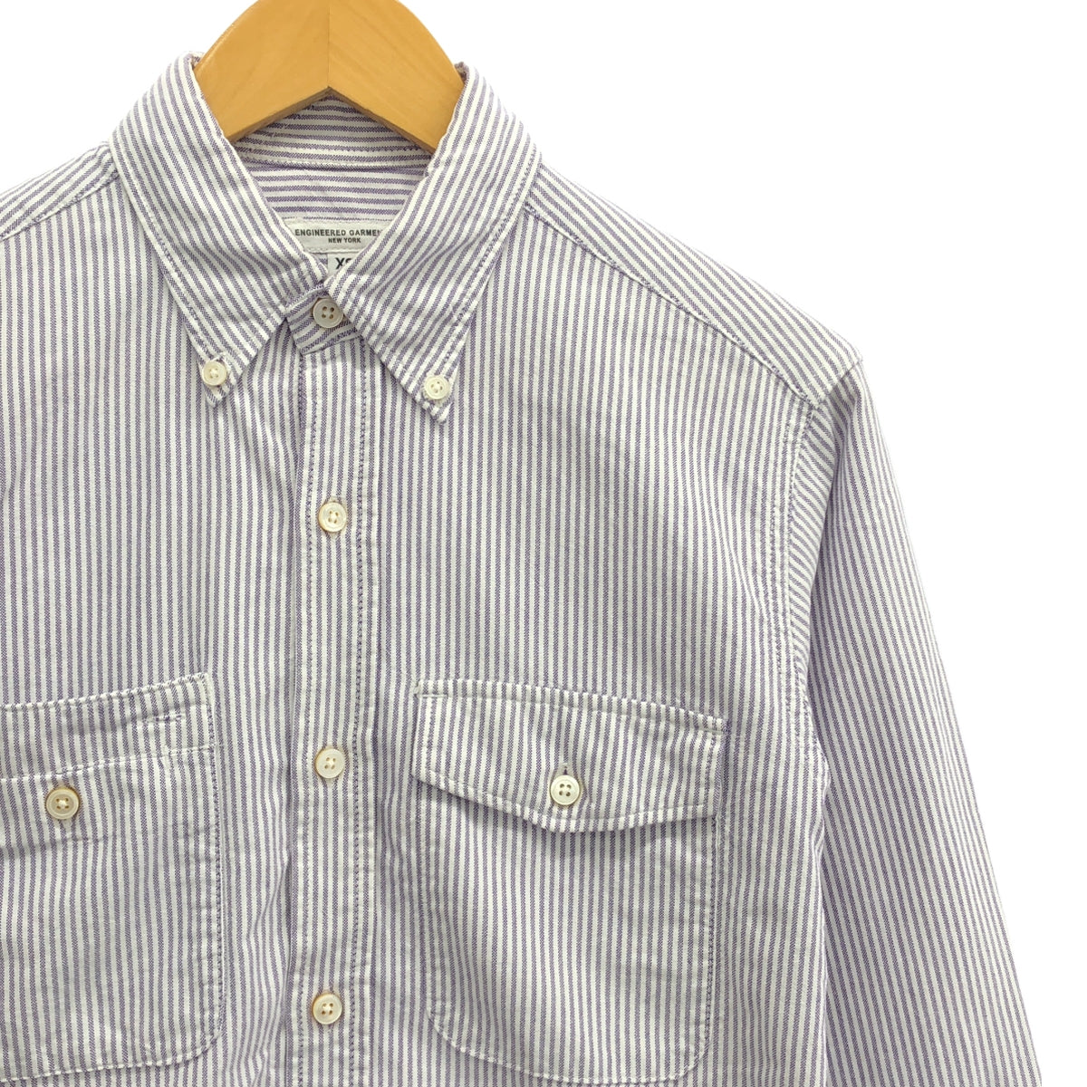 Engineered Garments / 엔지니어드 가먼츠 | × BEAMS PLUS USA 제 19th Button Down Shirt 스트라이프 셔츠 | XS | 화이트/퍼플 | 남성