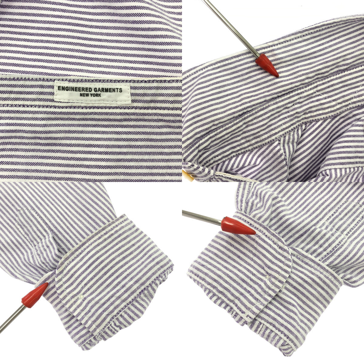 Engineered Garments / 엔지니어드 가먼츠 | × BEAMS PLUS USA 제 19th Button Down Shirt 스트라이프 셔츠 | XS | 화이트/퍼플 | 남성