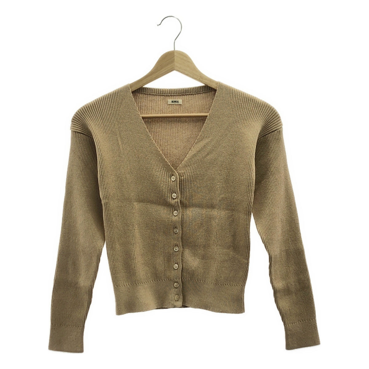 [狀況極佳] NOWOS | V領羅紋開襟衫 / 棉質針織開襟衫 | F碼 | 米色 | 女款