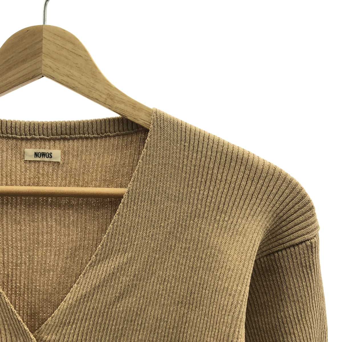 [狀況極佳] NOWOS | V領羅紋開襟衫 / 棉質針織開襟衫 | F碼 | 米色 | 女款