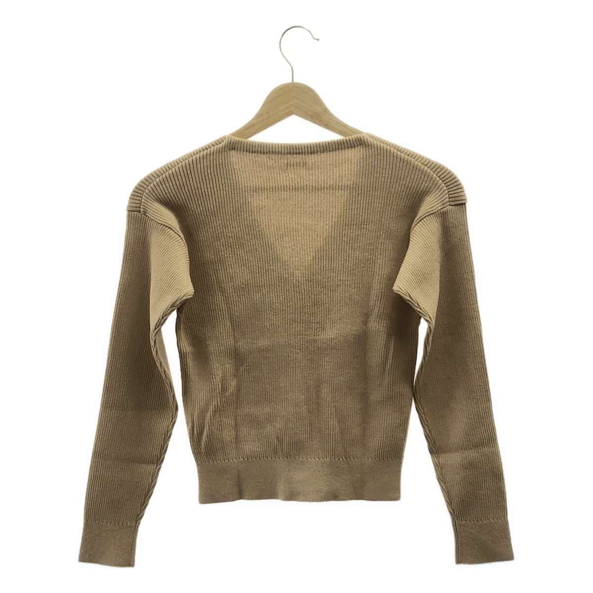 [狀況極佳] NOWOS | V領羅紋開襟衫 / 棉質針織開襟衫 | F碼 | 米色 | 女款