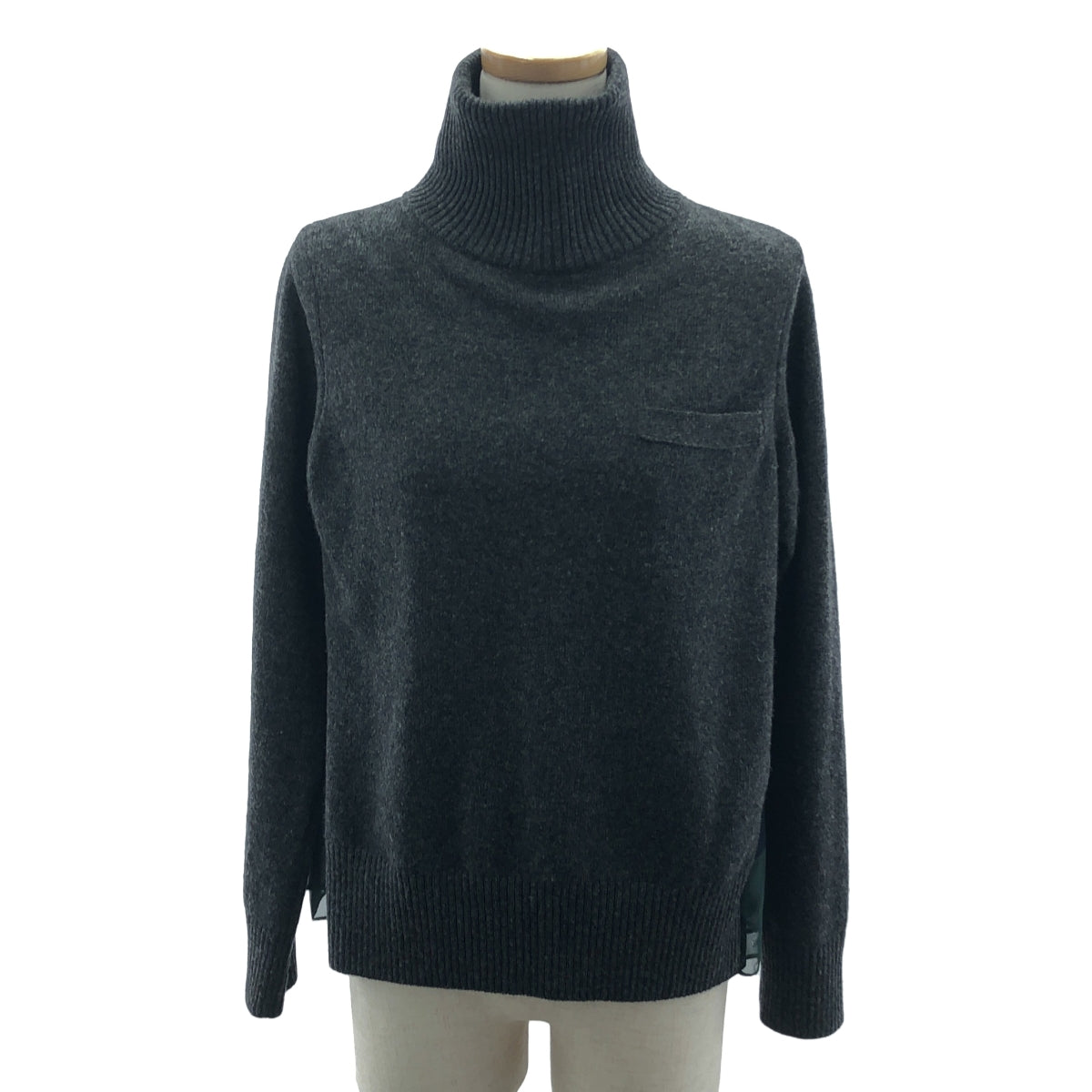 sacai / 사카이 | 백 플리츠 체크 무늬 다른 소재 풀오버 니트 | 1 | 회색 | 여성